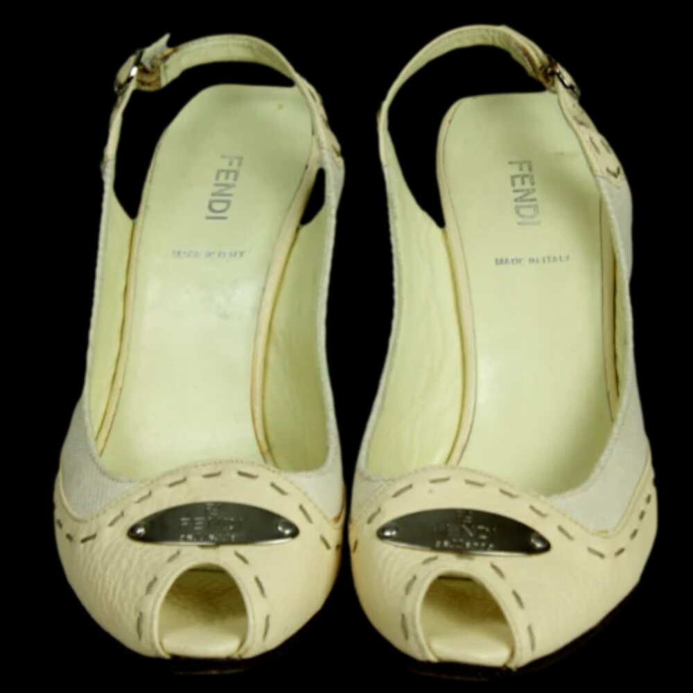 FENDI Leather Colorblock Pattern Slingback Sandals - Picture 3 of 7